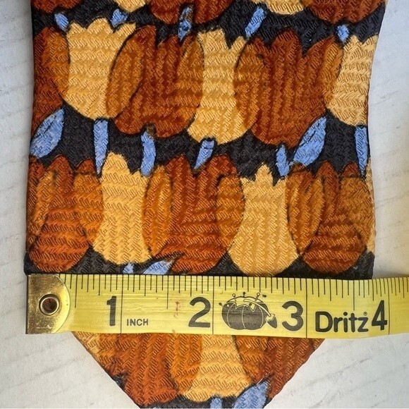 Ermenegildo Zegna 100% Silk Rust Brown Gold Blue Men's Necktie Tie Autumn Fall - Picture 9 of 11